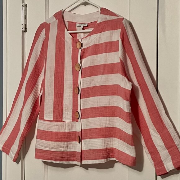 Habitat clothes to live in pink asymmetric stripe button up blouse lagenlook - Picture 2 of 10